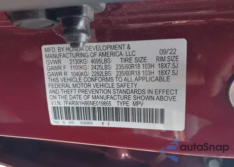 2022 Honda Cr-V 2Wd Ex-L from USA, damaged, VIN 7FARW1H86NE019865